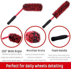 oesee Professional 4 Pack Long Handle Wheel Brush Kit for Cleaning Wheel and Tire- 2X Soft Wheel Cleaning Brush, Detailing Brush and Stiff Tire Brush, Bendable& Durable Wheel Rim Cleaner Brush Set - Image 6