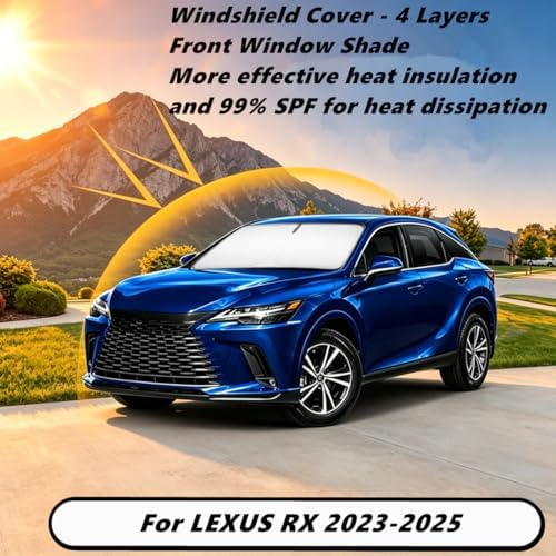 Windshield Sun Shade for Lexus RX350 RX350h RX450h RX500h 2023-2025 Compatible Accessories-4 Layers Custom Fit Foldable Front Window Sunshade Sun Visor Protector, Block UV Rays Keep Your Car Cooler - Image 2