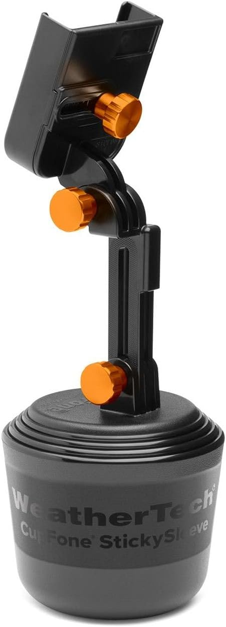 WeatherTech CupFone with Extension – Adjustable, Universal Cup Holder Cell Phone Mount Car & Truck Accessory – Best Design for iPhone & Smartphone Charging – Orange Metal Knobs by WeatherTech