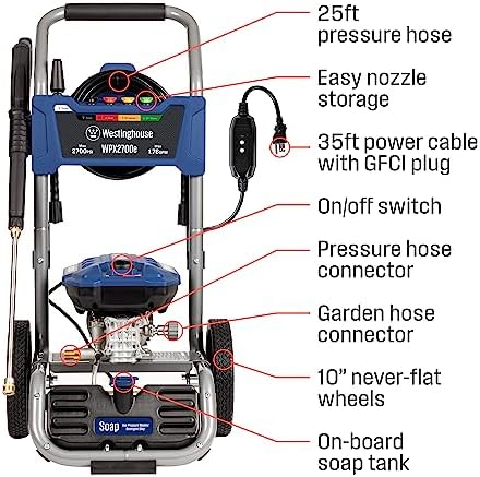 Westinghouse WPX2700e Electric Pressure Washer, 2700 Max PSI and 1.76 Max GPM, Induction Motor, Onboard Soap Tank, Spray Gun and Wand, 5 Nozzle Set, for Cars/Fences/Driveways/Homes/Patios/Furniture - Image 4