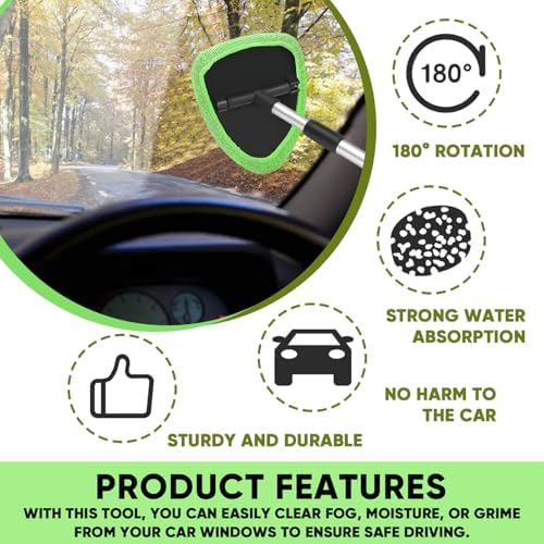 Car Window Cleaner, Car Cleanser Brush, Car Accessories Car Cleaning Supplies Tools, Car Cleaning Kit with Extendable Handle, Microfiber Cloth, Spray Bottle, Fits All Cars (Green) - Image 5
