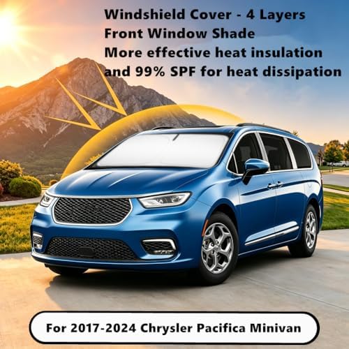 Windshield Sun Shade for 2017-2026 Chrysler Pacifica Minivan Compatible Accessories-4 Layers Custom Fit Foldable Front Window Sunshade Sun Visor Protector, Block UV Rays Keep Your Car Cooler - Image 2