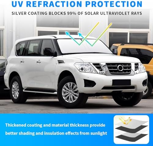 Front Windshield Sun Shade Custom Fit Compatible for Armada 2018-present Sunshade Foldable UV Ray Reflector Sun Visor Protector Accessories Shield Cover Reflective (for Armada 2018-present) - Image 2