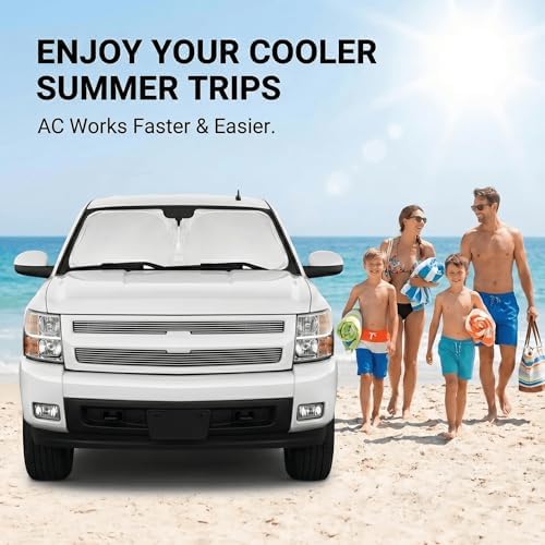 Windshield Sun Shade for Chevy Silverado 1500 2007-2013 Sunshade Front Window Shade Custom Fit Silverado 1500 Accessories Sun Visor Foldable Shade Blocks UV Rays Accessories - Image 4