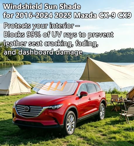 Windshield Sun Shade for 2016-2026 Mazda CX-9 CX9, 4-Layer 240T Foldable UV Block Car Accessory to Cool Interior - Image 2