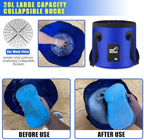 21Pcs Car Wash Kit,62" Car Wash Brush Mop with Long Handle,Car Cleaning Kit,Car Detailing Brush Set,Car Wash Bucket with Filter,Windshield Window Squeegee for Cars RV Truck Boat (Blue) - Image 4