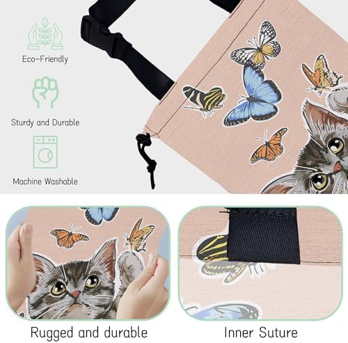 Cute Cat Car Garbage Bag,Flying Butterflies Waterproof Small Car Trash Bag Hanging Back of Seat,Drawstring Hanging Car Trash Bag with Adjustable Buckle for Car Accessories - Image 3