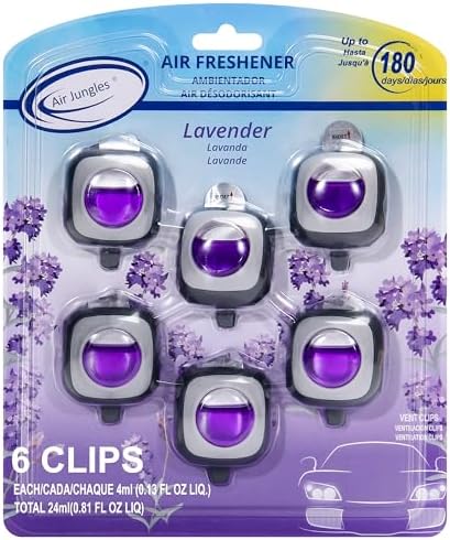 Air Jungles Lavender Scent Car Air Freshener Vent Clips 6 Ct, Long Lasting by AirJungles