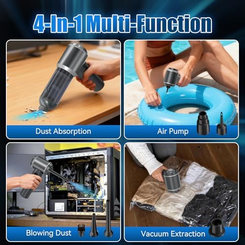 WUDOO 4-in-1 Car Vacuum Cleaner Portable Cordless Dust Remover 20,000 Pa Brushless Motor Powerful Handheld Wireless Charging Vacuum Cleaner LED Light, Multi-Nozzles for Car, Home, Office, Pet - Image 3