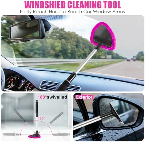 20PCS Pink Car Cleaning Kit, Car Interior Detailing Kit with Red High Power Handheld Vacuum, Detailing Brush Set, Windshield Cleaner, Cleaning Gel, Complete Auto Accessories for Women - Image 3