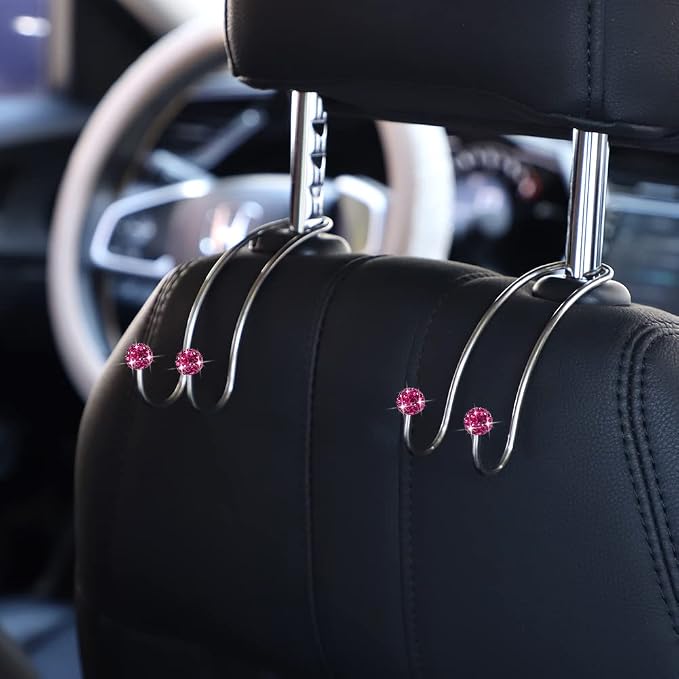 SAVORI Auto Hooks Bling Car Hangers Organizer Seat Headrest Hooks Strong and Durable Backseat Hanger Storage Universal for SUV Truck Vehicle 2 Pack (Fuchsia) - Image 3