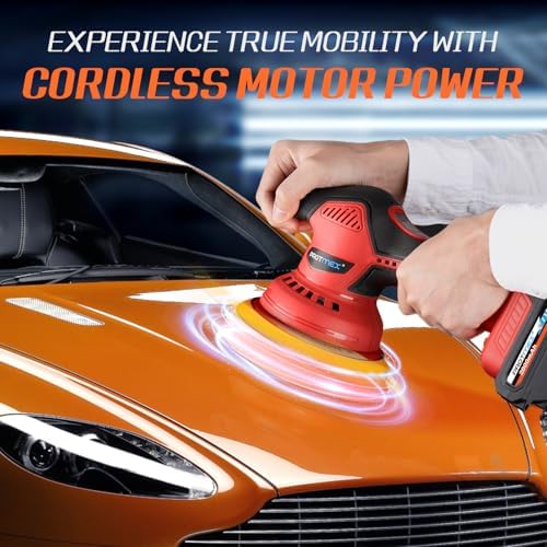 Protmex Cordless Car Buffer Polisher w/ 2x2000mAh 21V Batteries, Red - Image 6