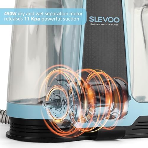 Slevoo 450W Portable Carpet Cleaner Machine with 1 Bottle Cleaning Solutions, Strong Suction Upholstery and Furniture Cleaner for Cleaning Stairs, Car Interiors, for Pet Footprint, Dust, Oil (Blue) - Image 5