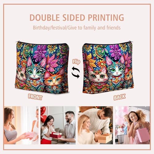 Bohemian Cat Mom Makeup Bag For Women & Teen Girl Cat Lover Gifts. Cute Boho Cats Themed Cosmetic & Toiletry Organizer Pouch For Daughters, Sisters, Friends.Ideal Gift For Travel, Christmas. - Image 6