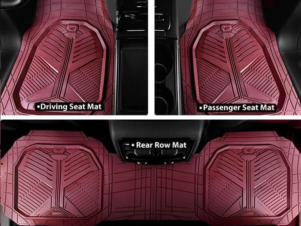 CAR PASS Heavy Duty Rubber Car Mats with Cargo Liner, Deep-Dish Car Floor Mats and Trunk Mat All Weather, Universal Trim-to-Fit for SUVs Trucks Sedans, Waterproof Anti-Slip, Trimmable V12 Burgundy - Image 2