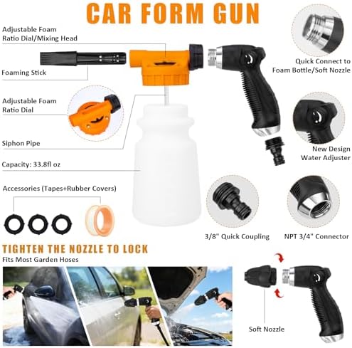 Car Wash Detailing Kit Cleaning Set with Foam Gun Sprayer, Long-Handle Brush, Large Wash Mitt, Towels, Complete Interior & Exterior Car Washing Supply Set (Orange) - Image 3
