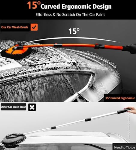 43'' Car Wash Brush with Long Handle Chenille Microfiber Car Wash Kit Mitt Retractable Bent Pole Car Wash Mop for Cars RV Truck Boat (Orange-1) - Image 3