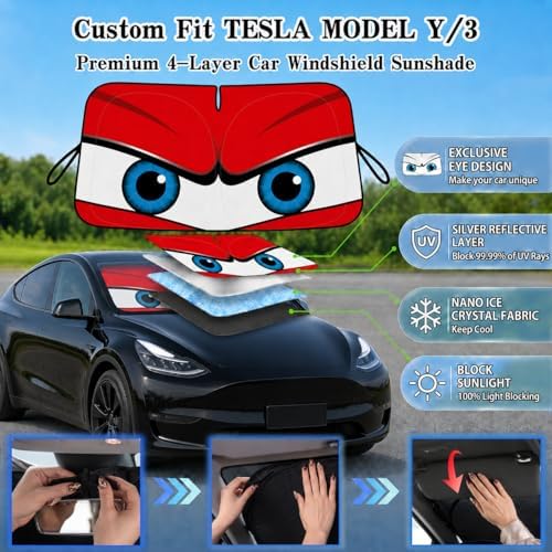Tesla Model Y/3 Windshield Sun Shade, Angry Red - Image 4