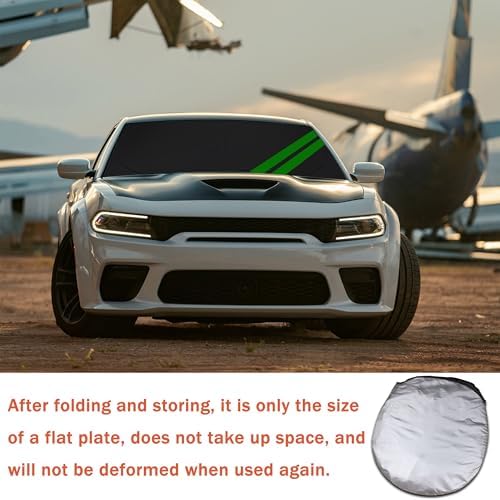 Front Windshield Sun Shade Fit for Dodge Charger Challenger Durango Journey Universal Fit to All Dodge Cars Foldable Sun Visor Protector Custom Fit Dodge Window Sunhade (Black Green) - Image 7