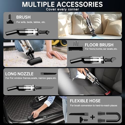 dormzie Handheld Vacuum Cordless, Car Vacuum with Powerful Suction,1.3 lbs Lightweight, Type-C Charge, Multiple Accessories for Car Home Office Pet - Image 3