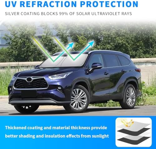 Front Windshield Sun Shade Custom Fit Compatible for Highlander 2008-present Sunshade Foldable UV Ray Reflector Sun Visor Protector Accessories Shield Cover Reflective (for Highlander 2008-present) - Image 2