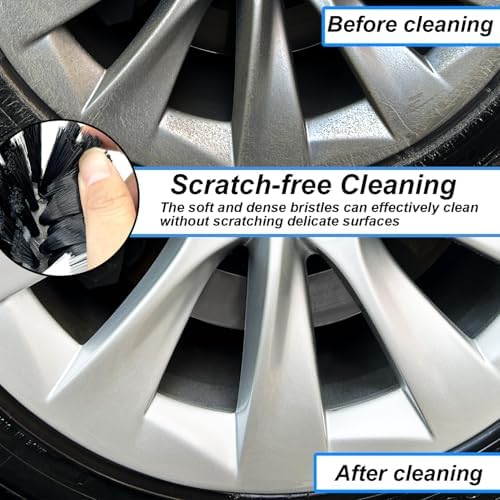 Wheel Brush Kit, Soft Drill Wheel Cleaner Brush, No Scratches Highly Dense Car Cleaning Brush Set for Wheels, Rims, Engines, Exhaust(White/Black,2Pcs) - Image 3