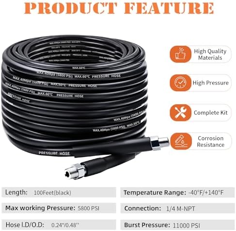 100FT Sewer Jetter Kit for Pressure Washer, 5800PSI Drain Cleaner Hose - Image 2