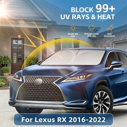 Windshield Sun Shade for Lexus RX 2016-2022 Accessories 4-Layer 240T Front Window Shade Custom Fit RX 350, RX 350 F Sport, RX 350L Sun Visor Foldable Shade Blocks UV Rays - Image 2