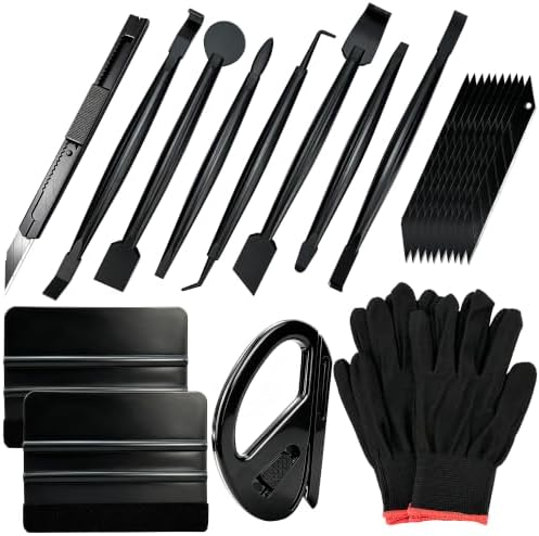 Umaki Automotive Vinyl Wraps Tools Tint Film Kit with 2 Pairs Vinyl Wrap Gloves, 4inch Felt Squeegee, Scraper, Edge Trimmer, Utility Film Knife, Black by Umaki