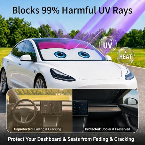 Tesla Model Y/3 Windshield Sun Shade, Cute Pink - Image 3