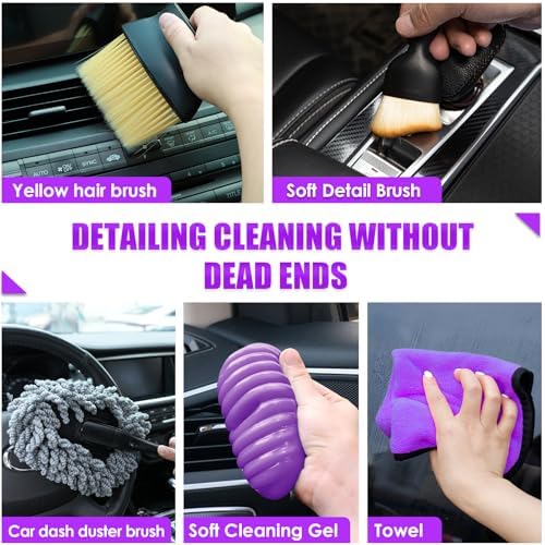 20PCS Car Cleaning Kit, Car Interior Detailing Kit with Purple High Power Handheld Vacuum, Detailing Brush Set, Windshield Cleaner, Cleaning Gel, Complete Auto Accessories for Women - Image 4