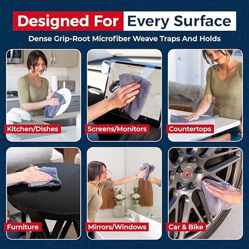 USANOOKS Microfiber Cleaning Cloth Grey - 12 Pcs (12.5"x12.5") - High Performance - 1200 Washes, Ultra Absorbent Microfiber Towel Weave Grime & Liquid for Streak-Free Mirror Shine - Car Washing Cloth - Image 4