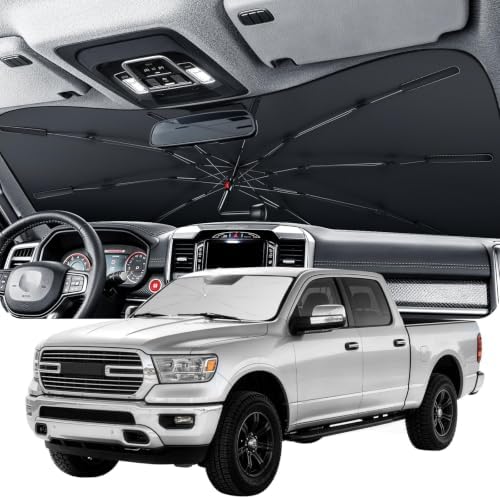 Zanch 2026 Upgraded Windshield Sun Shade Umbrella: Custom Fit for Dodge RAM 1500 2500 3500 2019-2026 Front Window Sunshade, Block UV Rays & Keep Car Cool, 1:1 Scan for RAM 1500, No Gaps & No Scratches by Zanch