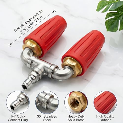Dual Turbo Nozzle for Pressure Washer, 4000 PSI 1/4" Quick Connect (Red) - Image 2