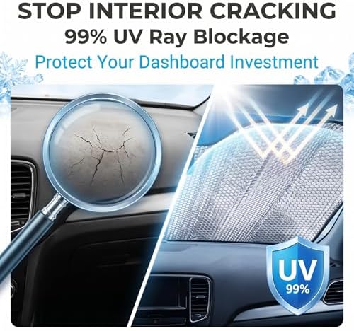 1 PC Foldable Windshield Sun Shade, Reflective Sun Protector for Front Window, Heat Blocking Car Sunshade, Universal for Most Cars, Trucks, SUVs (Silver) - Image 7