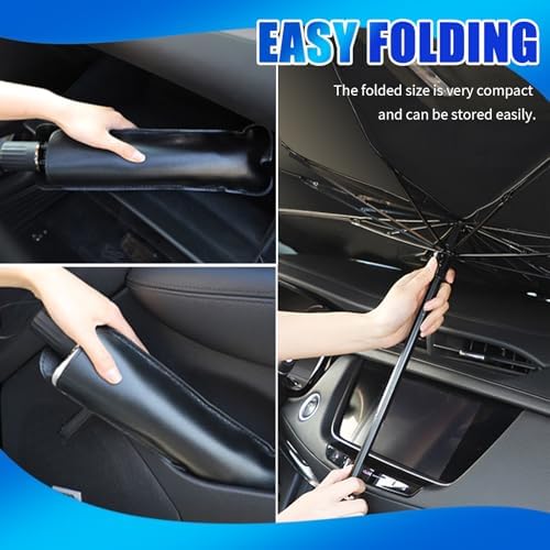Car Windshield Sun Shade Umbrella,Titanium Silver Umbrella Sunshade for Car Windshield with Foldable Design,Portable & Heat-Blocking Sun Shield for Cars Windshields with Storage Pouch - Image 7