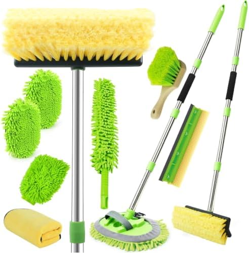 62" Car Wash Brush with Long Handle, Chenille Microfiber Car Wash Mop Mitt, Wheel Brush, Windshield Window Squeegee, Microfiber Towel, Gloves, Car Cleaning Brush Kit Supplies for Car,Truck,SUV,RV,Boat by ETOUPA