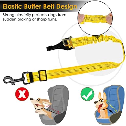 SlowTon Dog Harness, Adjustable Dog Seatbelt, 2 in 1 Latch Bar Attachment, Reflective Nylon Belt Tether, Yellow, 27.55in | Hook Latch Bar& Seatbelt Buckle, Reflective, Heavy Duty Nylon, Durability, Easy of Use, for Travel Riding, Yellow, 27.5" - Image 4