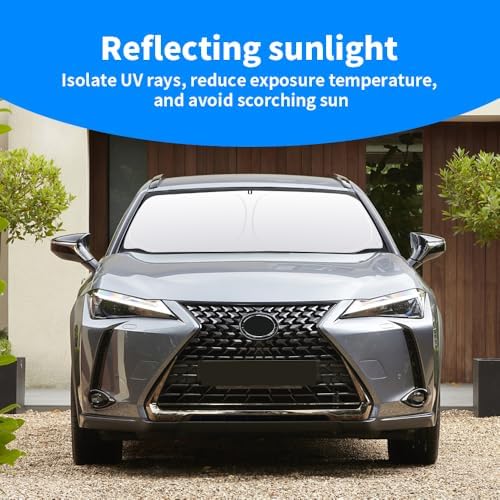 Front Windshield Sun Shade Custom Fit Compatible for UX 2019-PRESENT ux200 ux250h ux300h Sunshade Foldable UV Ray Reflector Sun Visor Protector Accessories Shield Cover Reflective (UX 2019-present) - Image 2
