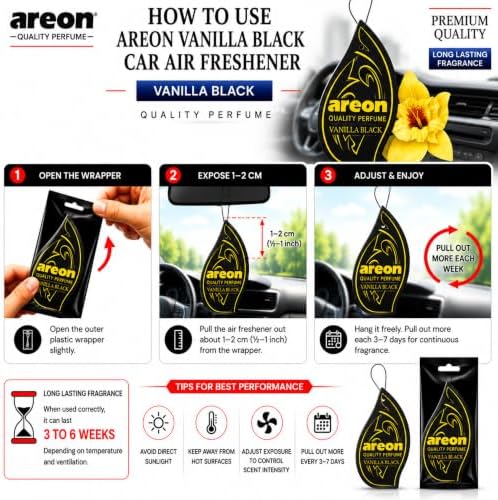 AREON MON MA31 Hanging Best Car Air Freshener Vanilla Black Scent, Paper Hanging Ornaments, Long Lasting Scent for Car or Home 12 Pack - Image 4