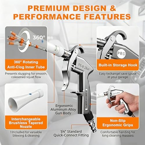 Tornado Car Cleaning Gun with Adjustable Air Flow Nozzle, Air Blower Gun for Car Detailing, High Pressure Dry Cleaning Gun Quickly Blasts Dust & Dirt Works with Air Compressor - Image 4