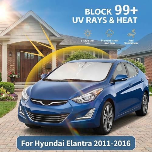 Windshield Sun Shade for Hyundai Elantra 2011-2016 Sunshade Front Window Shade Custom Fit Elantra Accessories Sun Visor Foldable Shade Blocks UV Rays Accessories - Image 2