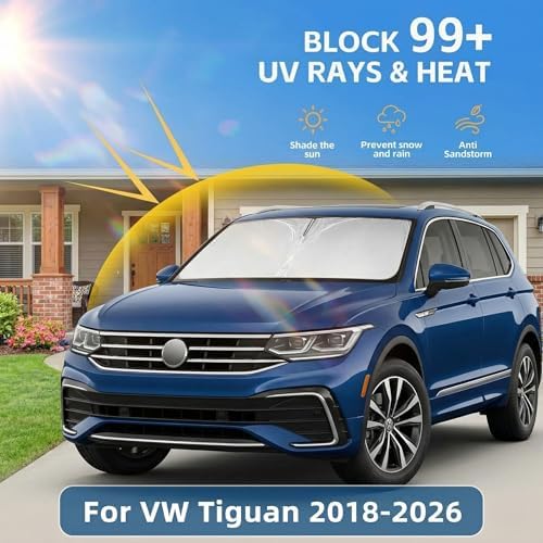 Windshield Sun Shade for VW/Volkswagen Tiguan 2018-2024 2025 2026 Front Window Shade Custom Fit Tiguan Accessories Sun Visor Foldable Shade Blocks UV Rays Summer Must Have Car Accessories - Image 2