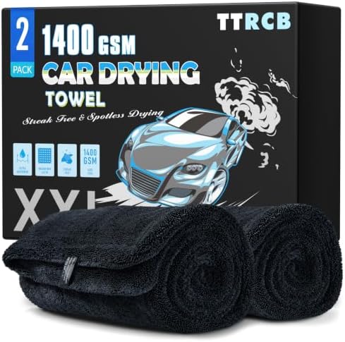 TTRCB 2 Pack Car Drying Towels, 48" x 24" Extra Large Microfiber Towels for Cars, Ultra-Absorbent 70/30 Blend, 1400 GSM, Streak Free, Twisted-Loop Drying Towels Car Detailing for SUV, RV, Truck by TTRCB
