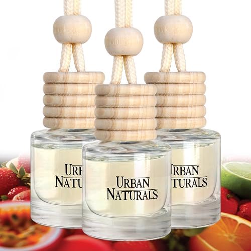 Urban Naturals Car Air Freshener Diffuser 3 Pack - Tropical Breeze Scent, 45+ Days Long Lasting Fragrance, Made in USA, Glass & Wood, Hanging Design + Vent Cip, Easy to Use by UrbanNaturals
