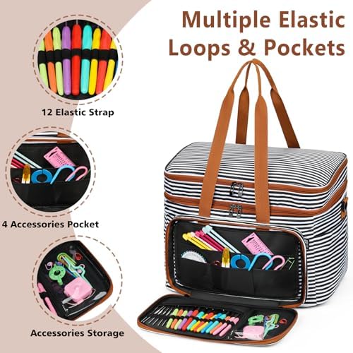 Crochet Organizer Bag with Yarn Holder, Large Yarn Storage for Accessories | 3PCS Crochet Knitting Bag with Accessory Pouch for Hooks, Needles, Travel Tote, Crochet Lovers, Gift for Crafters, No-Tangle - Image 3