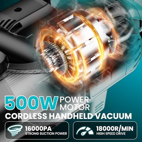 Cordless Vacuum for Makita Battery, 5 in 1 Lightweight Handheld Vacuum Cleaner with 500W Powerful Motor, 46 CFM Portable Hand Vacuum with Filtration HEPA for Floor, Carpet(Battery Not Included) - Image 2