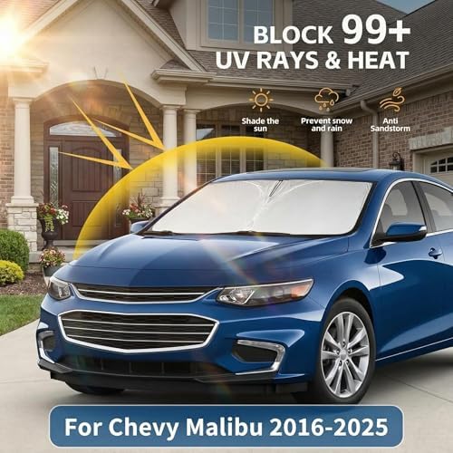 Windshield Sun Shade for Chevy Malibu 2016-2024 2025 Sunshade Front Window Shade Custom Fit Malibu Accessories Sun Visor Foldable Shade Blocks UV Rays Accessories - Image 2