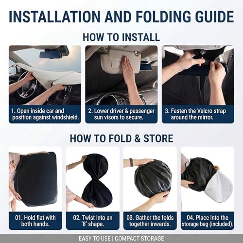for Nissan Murano Sun Shade Windshield Cover - Custom Fit Murano Accessories 2015-2023 2024 Sunshade Foldable UV Protection & Heat Shield Sun Visor Accessories - Image 6