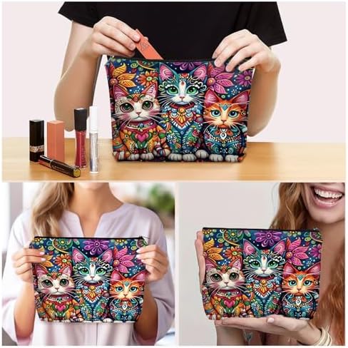 Bohemian Cat Mom Makeup Bag For Women & Teen Girl Cat Lover Gifts. Cute Boho Cats Themed Cosmetic & Toiletry Organizer Pouch For Daughters, Sisters, Friends.Ideal Gift For Travel, Christmas. - Image 3